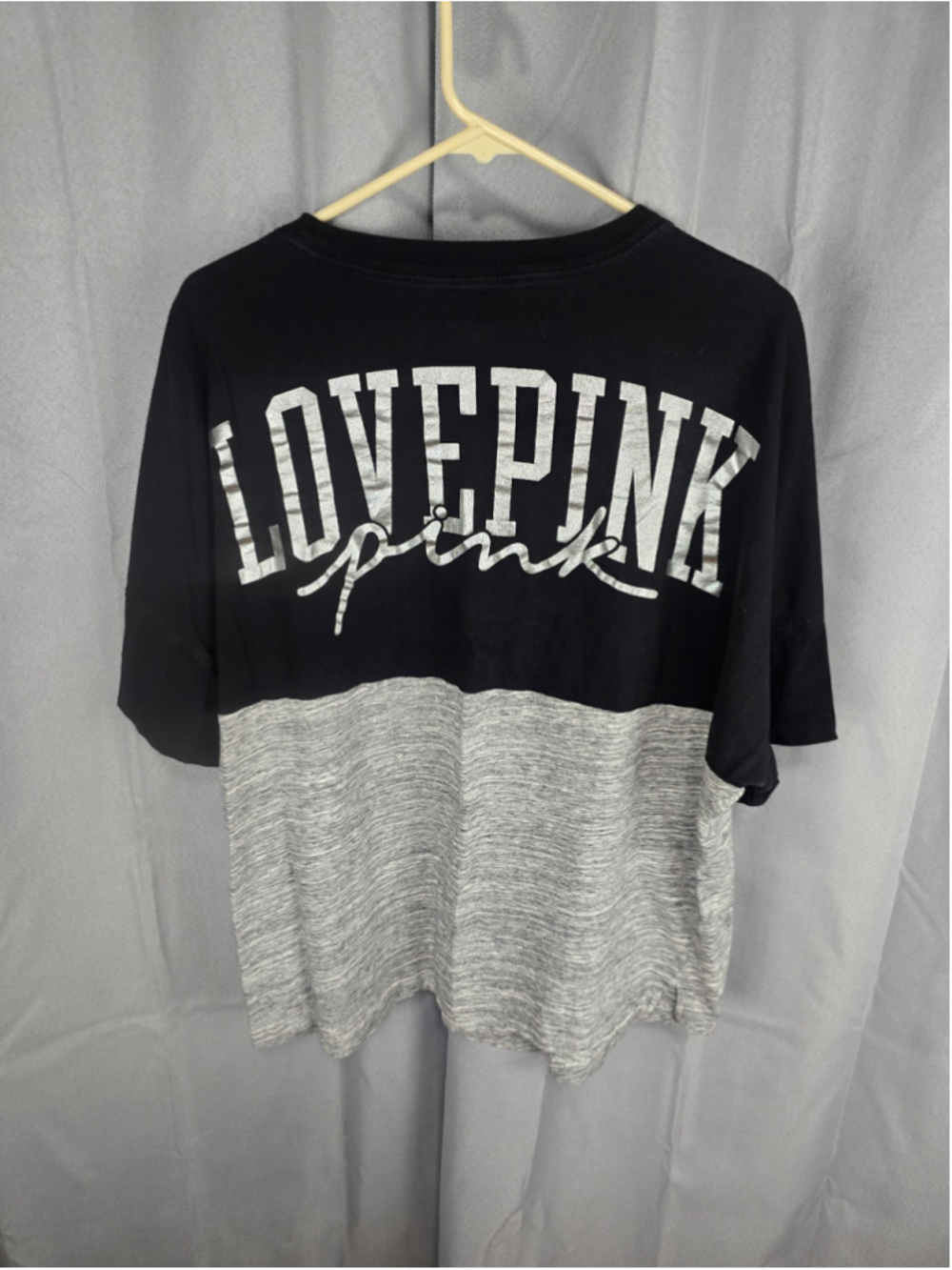 Women's Victoria's Secret PINK Black & Grey Short Sleeve Tee Size XL